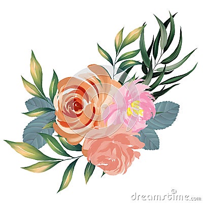 Little Flower Bouquet foliage branch drawing illuatration digital clipart Stock Photo