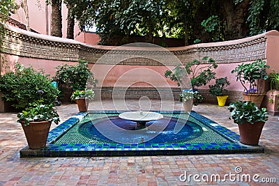 Little fountain at Majorelle garden in Marrakech, Morocco Stock Photo