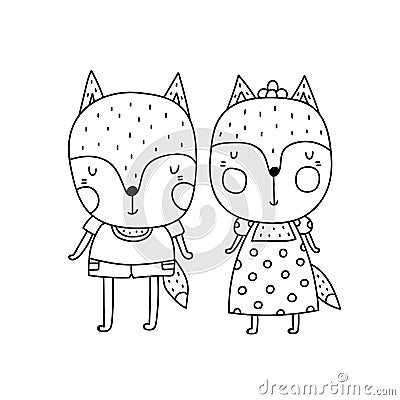 Little fox children`s coloring book Vector Illustration