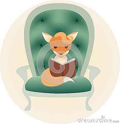 Little fox reading a book Stock Photo