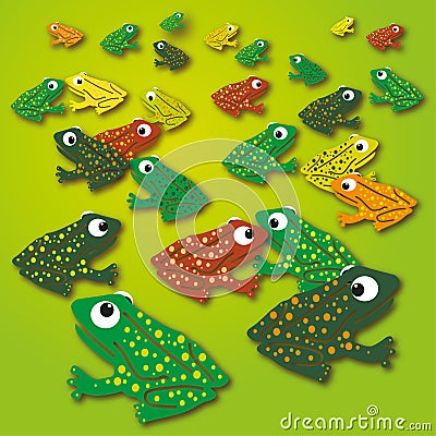 Little frogs on the green meadow Vector Illustration