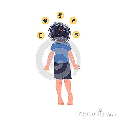 Little Frustrated Boy with Mess in His Head Having Problematic Communication with Parent Vector Illustration Vector Illustration