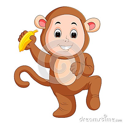 Little funny baby wearing monkey suit Vector Illustration