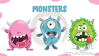 Little Funny Colorful Monsters Posing Vector Illustration