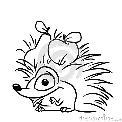 Little funny hedgehog animal fruit illustration cartoon coloring character Cartoon Illustration
