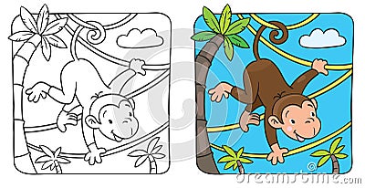 Little funny monkey on lians Cartoon Illustration