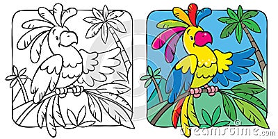 Little funny parrot coloring book Vector Illustration