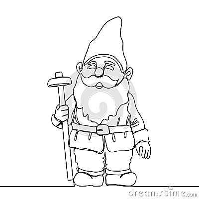 Little garden gnome with pickaxe Vector Illustration