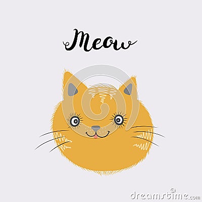 Little ginger kitten. Meow text. Vector isolated illustration. Vector Illustration