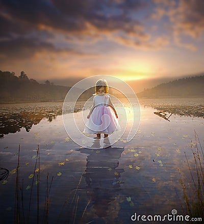 Little girl and adult reflection Stock Photo