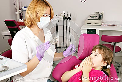 Little girl is afraid of the dentist Stock Photo