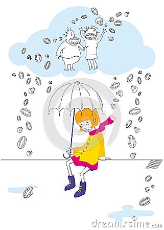 Little girl afraid of her yelling own parents Vector Illustration