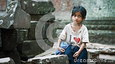 Little girl in Angkor Wat Editorial Stock Photo