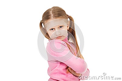Little girl angry isolated on white background Stock Photo