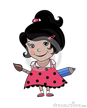 little girl artist smiling Vector Illustration