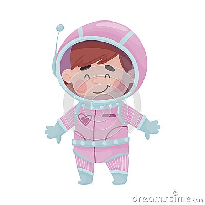 Little Girl Astronaut Wearing Spacesuit Exploring the Moon Vector Illustration Vector Illustration