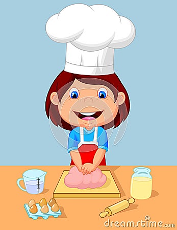 Little girl baking Vector Illustration