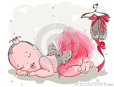 Little girl in ballerina costume sleeping sweetly Vector Illustration