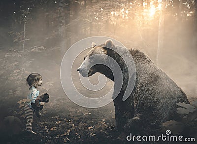 Little girl and bear Stock Photo