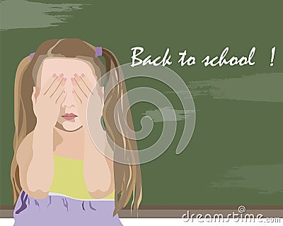 Little girl being unhappy back to school Vector Illustration