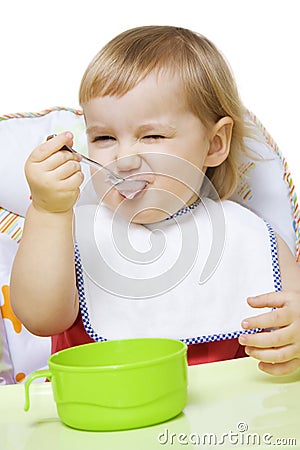 Little girl with bib Stock Photo