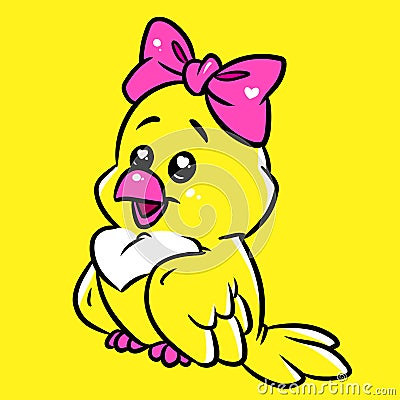 Little girl bird yellow greeting card Animal character cartoon illustration Cartoon Illustration