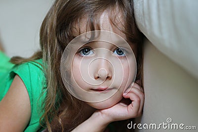 Portrait of a depressed little girl Stock Photo