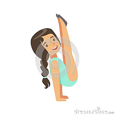 Little Girl In Blue Leotard Doing Gymnastics Power Exercise In Class, Future Sports Professional Vector Illustration