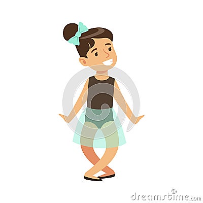 Little Girl In Blue Tutu Dancing Ballet In Classic Dance Class, Future Professional Ballerina Dancer Vector Illustration