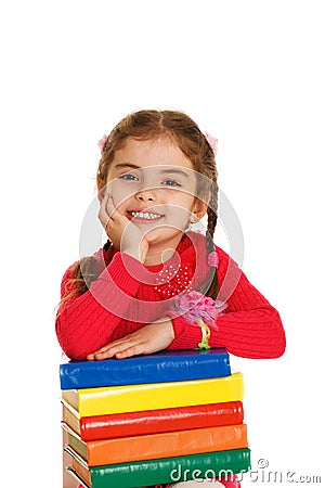Little girl with books Stock Photo