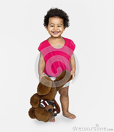 Little Girl Brown Teddy Concept Stock Photo