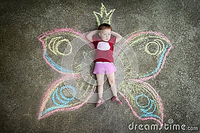 Little girl Butterfly, SHYNESS Stock Photo