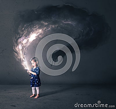 Little girl and cell phone Stock Photo