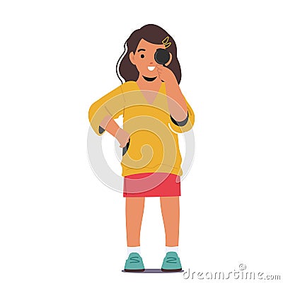 Little Girl Character Holding Special Shield Is Having Her Left Eye Examined During A Vision Checkup Vector Illustration Vector Illustration