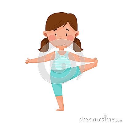 Little Girl Character Practising Yoga Stretching and Breathing Vector Illustration Vector Illustration