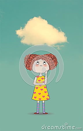 Little girl with a cloud over her head Stock Photo