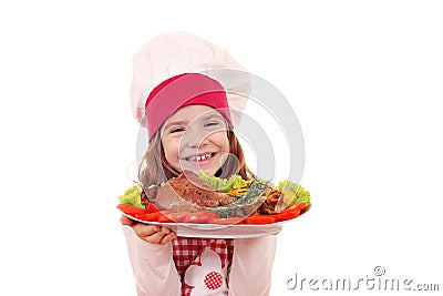 Little girl cook with roasted turkey drumstick Stock Photo