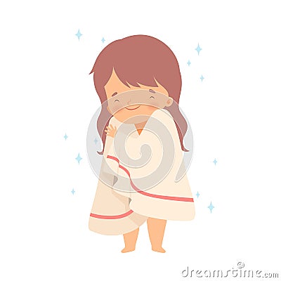 Little Girl Covered with Towel for Drying After Shower Vector Illustration Vector Illustration