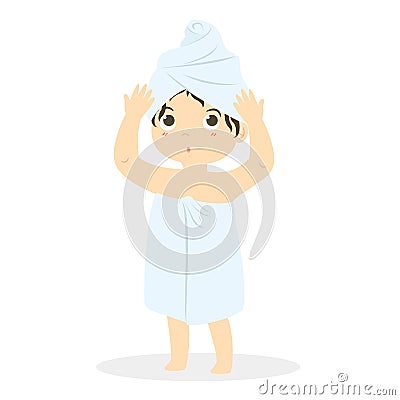 Little Girl Covered in Towel Vector Illustration Vector Illustration