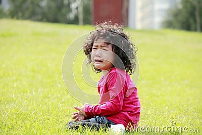 Little girl crying outdoor Stock Photo