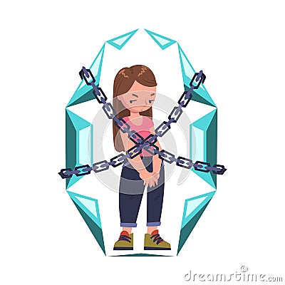 Little Girl in Crystal with Chains Having Problematic Communication with Parent Vector Illustration Vector Illustration