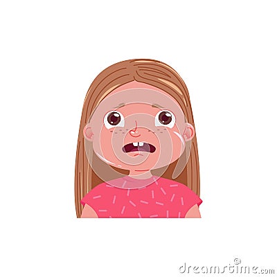 Little girl cute is afraid. Scared emotion child Vector Illustration