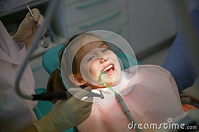 Little girl at dentist office Stock Photo