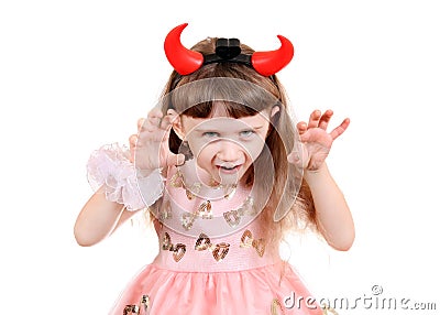 Little Girl with Devil Horns Stock Photo