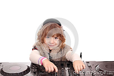 Little girl dj with turntables Stock Photo