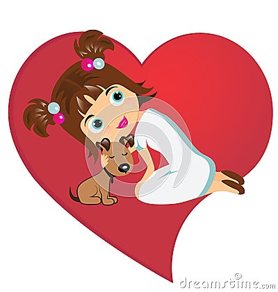 Little girl and dog symbol of love Vector Illustration