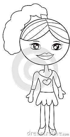 Little girl in a dress coloring page Stock Photo