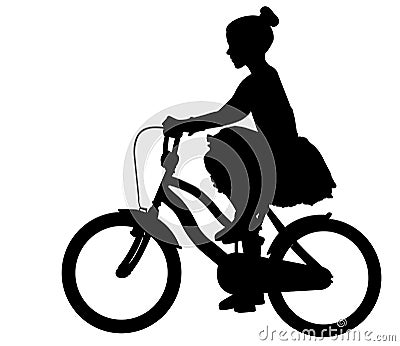 Little girl in a dress riding bicycle silhouette Vector Illustration