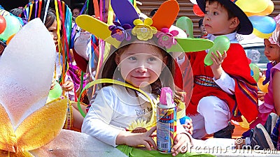 Little girl dressed in carnival costume with can of spray Editorial Stock Photo