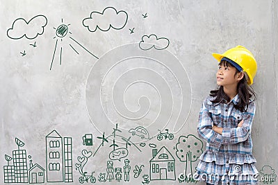 Little girl engineering with creative drawing environment Stock Photo